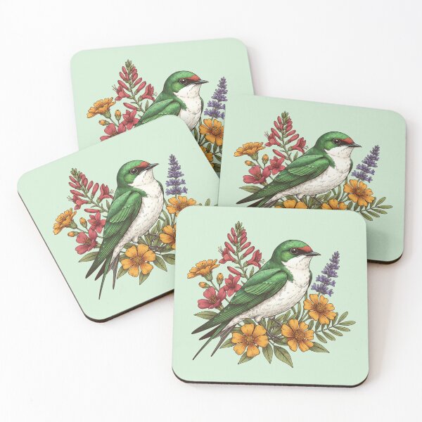 Item preview, Violet-Green Swallow Perched Among Bold Colorful Wildflowers Bird Art Design designed and sold by BirdsnStuff.