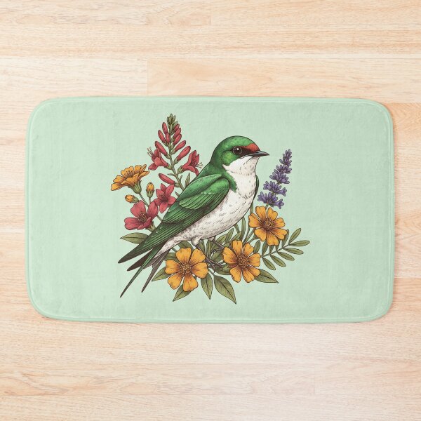 Item preview, Violet-Green Swallow Perched Among Bold Colorful Wildflowers Bird Art Design designed and sold by BirdsnStuff.