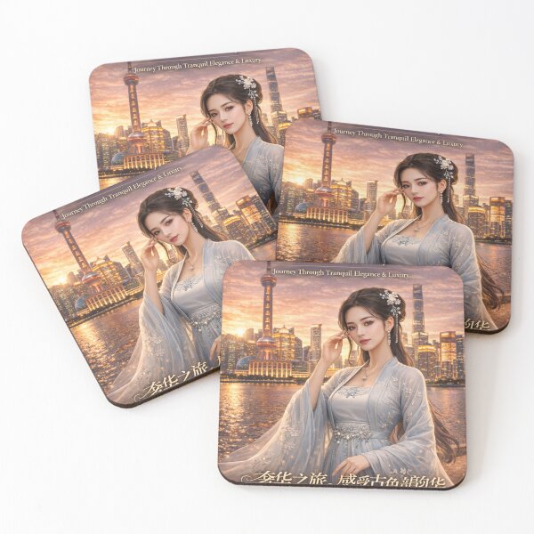 Item preview, Explore China – Shanghai Night Skyline & Hanfu Luxury Travel Poster | Elegant Cultural Aesthetic Art designed and sold by Inkora-Art.