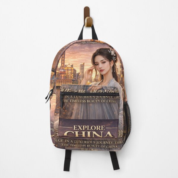 Item preview, Explore China – Shanghai Night Skyline & Hanfu Luxury Travel Poster | Elegant Cultural Aesthetic Art designed and sold by Inkora-Art.
