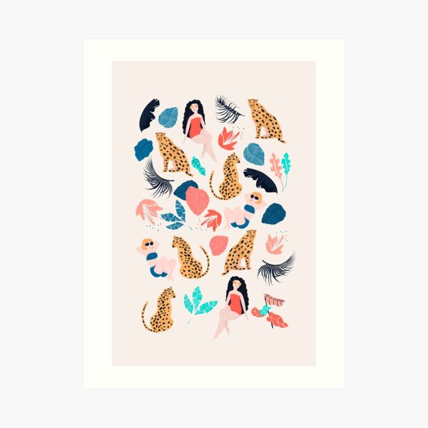 Tropical girls and Cheetah Art Print