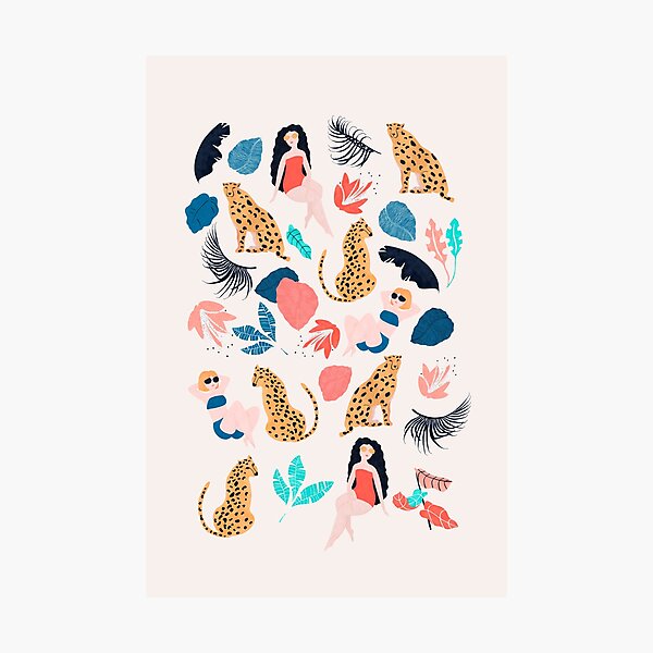 Tropical girls and Cheetah Photographic Print