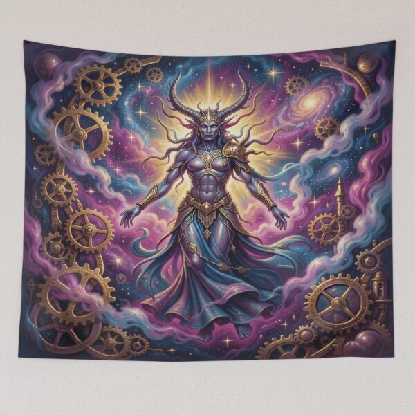 Item preview, Cosmic deity surrounded by golden gears and swirling nebula energy designed and sold by FotoworldEdel.