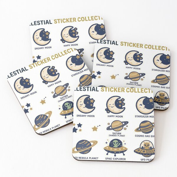 Item preview, Celestial Moon and Space Sticker Pack - Cute Gold & Navy Galaxy Aesthetic designed and sold by AkDesign022.