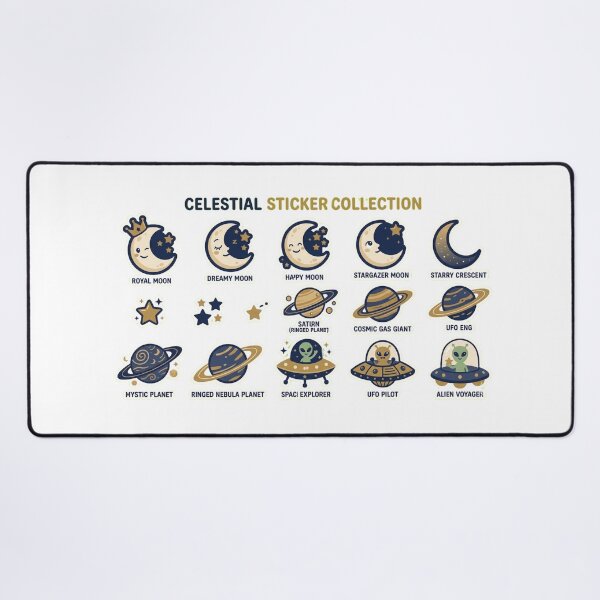 Item preview, Celestial Moon and Space Sticker Pack - Cute Gold & Navy Galaxy Aesthetic designed and sold by AkDesign022.