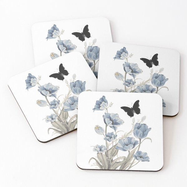 Item preview, Blue tulips and a black butterfly designed and sold by uunaa.