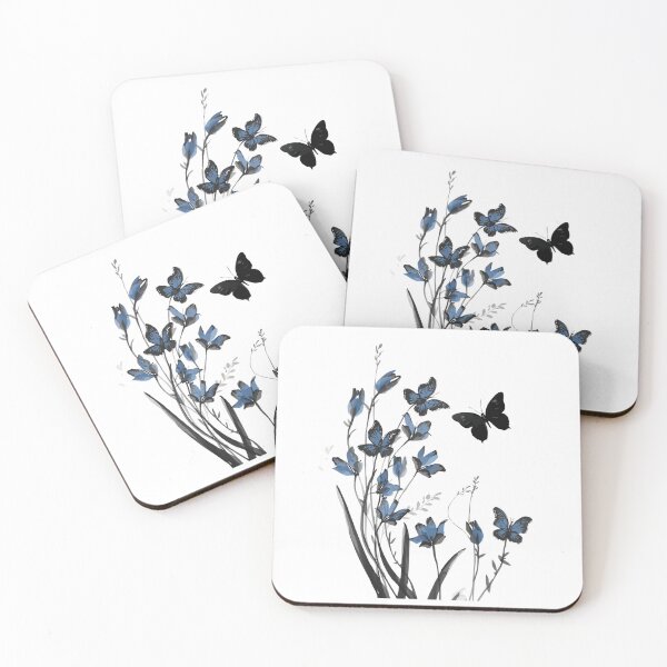 Item preview, Blue tulips and butterflies designed and sold by uunaa.