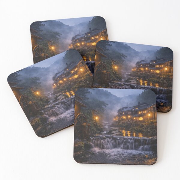 Item preview, Japanese Riverside Village at Night – Warm Lantern Glow designed and sold by Thought Space Studio.