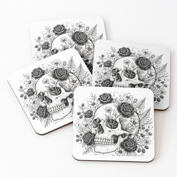 Item preview, ​Gothic Floral Skull - Botanical Dark Art Illustration designed and sold by FIRASs19.