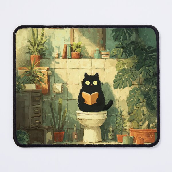 Item preview, Funny Black Cat Reading on Toilet -  – The Secret Life of Cats designed and sold by Erika Kaisersot.