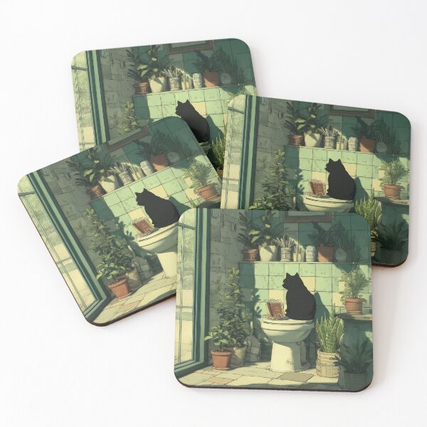 Item preview, Black Cat Reading on a Toilet – The Secret Life of Cats designed and sold by Erika Kaisersot.