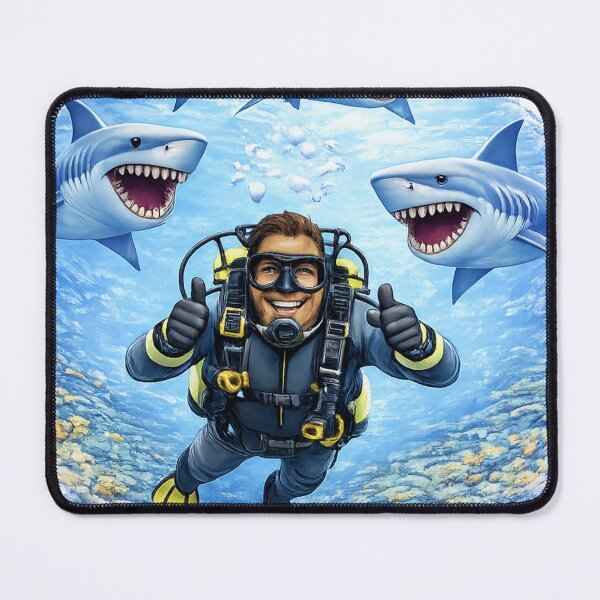 Item preview, Scuba Diver Swimming With Three Sharks designed and sold by BSCI Designs.