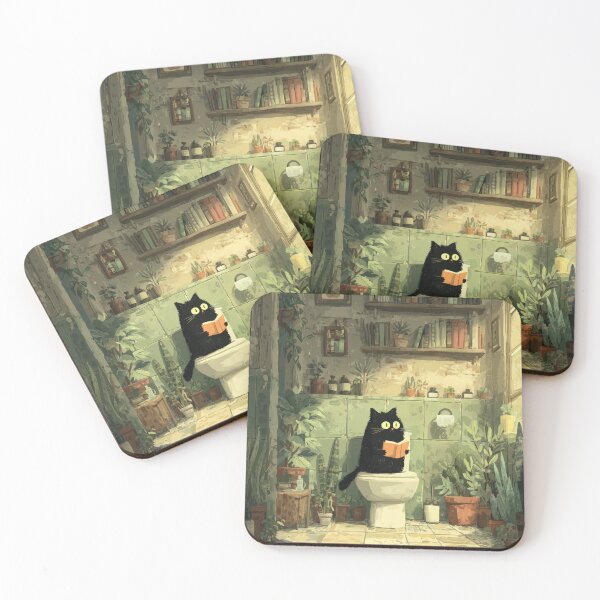 Item preview, Black Cat Reading on a Toilet – The Secret Life of Cats designed and sold by Erika Kaisersot.