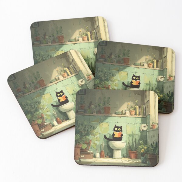 Item preview, Black Cat Reading on a Toilet – The Secret Life of Cats designed and sold by Erika Kaisersot.