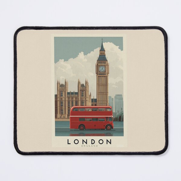 Item preview, London Big Ben Retro Travel Poster - Vintage England Print Red Bus designed and sold by BestVarieties.