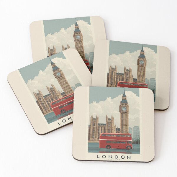 Item preview, London Big Ben Retro Travel Poster - Vintage England Print Red Bus designed and sold by BestVarieties.