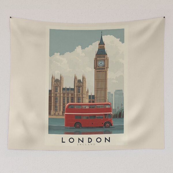 Item preview, London Big Ben Retro Travel Poster - Vintage England Print Red Bus designed and sold by BestVarieties.