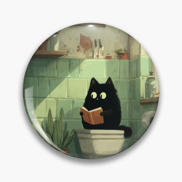 Item preview, Black Cat Reading on a Toilet – The Secret Life of Cats designed and sold by Erika Kaisersot.