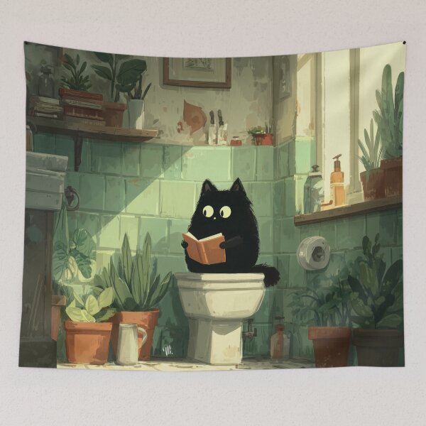 Item preview, Black Cat Reading on a Toilet – The Secret Life of Cats designed and sold by Erika Kaisersot.