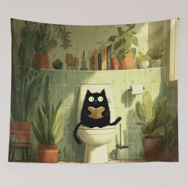Item preview, Black Cat Reading on a Toilet – The Secret Life of Cats designed and sold by Erika Kaisersot.