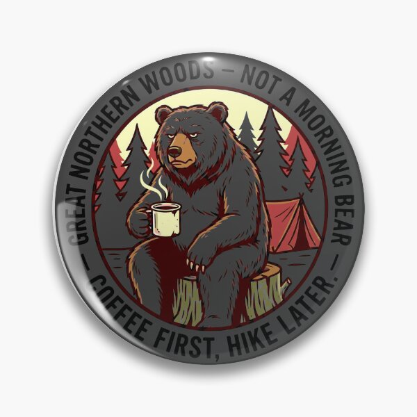 Item preview, Grumpy bear drinks coffee while camping in the forest designed and sold by AdCoL.