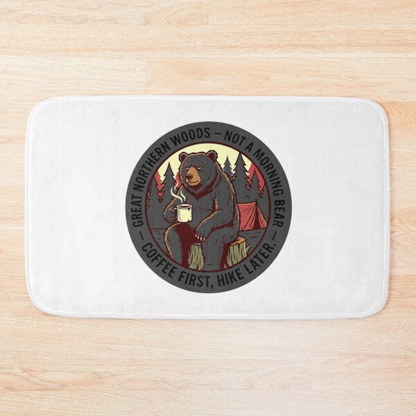 Item preview, Grumpy bear drinks coffee while camping in the forest designed and sold by AdCoL.