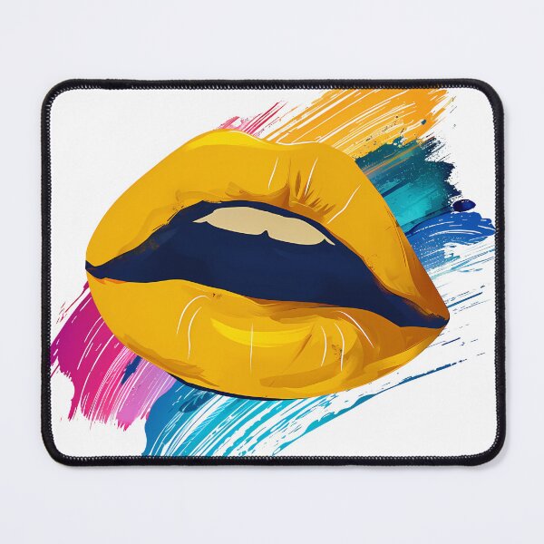 Item preview, Yellow Lips with Blue Inner Lips - Bold Pop Art Brushstroke Art Print designed and sold by DesignArtist.ia.