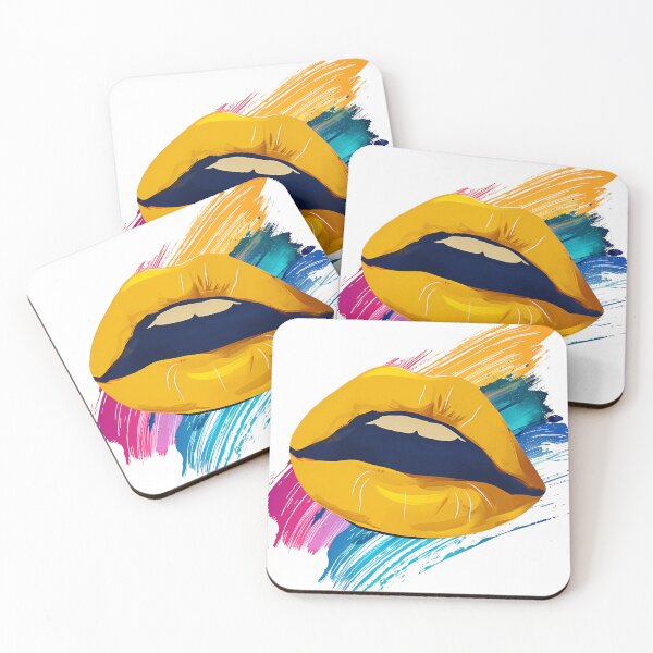 Item preview, Yellow Lips with Blue Inner Lips - Bold Pop Art Brushstroke Art Print designed and sold by DesignArtist.ia.