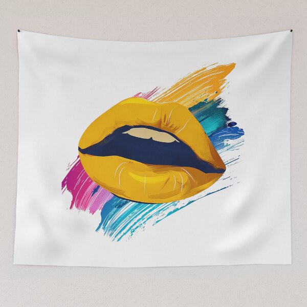Item preview, Labios amarillos con el interior azul - Lámina artística con pinceladas de estilo pop art. designed and sold by DesignArtist.ia.