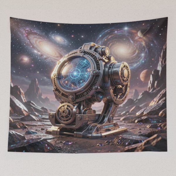 Item preview, Cosmic chronometer with glowing star map in a futuristic alien landscape designed and sold by FotoworldEdel.