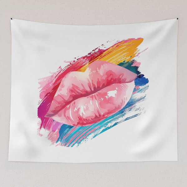 Item preview, Labios rosados brillantes con pinceladas coloridas - Lámina de arte pop atrevida designed and sold by DesignArtist.ia.