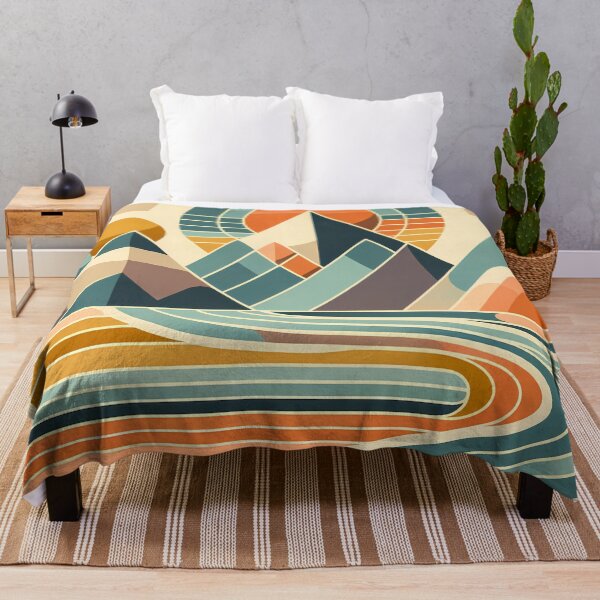Item preview, Geometric Mountain Landscape with Retro Sun designed and sold by InkSmithery.