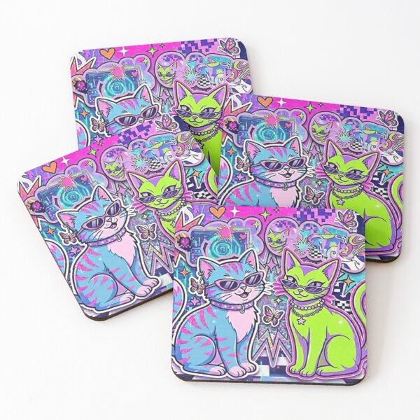 Item preview, Retro Y2K Cyber Cats - Aesthetic 90s Neon Party designed and sold by Csstoree.
