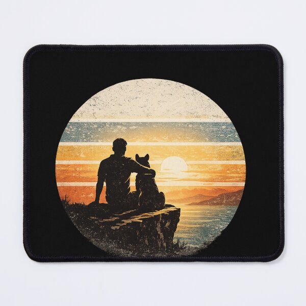 Item preview, Man and Dog Sunset Shirt Man’s Best Friend Dog Lover Gift Vintage Silhouette T-Shirt designed and sold by ZEBBEDE - Minimal Streetwear .