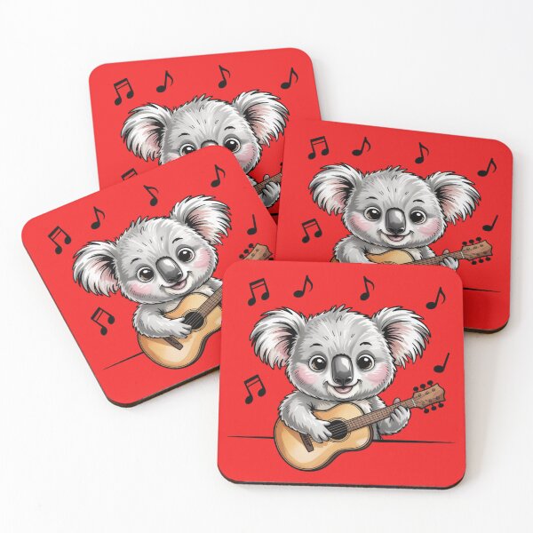 Item preview, Cute baby koala peekaboo over a straight white border, holding a small wooden acoustic guitar designed and sold by 123ks.