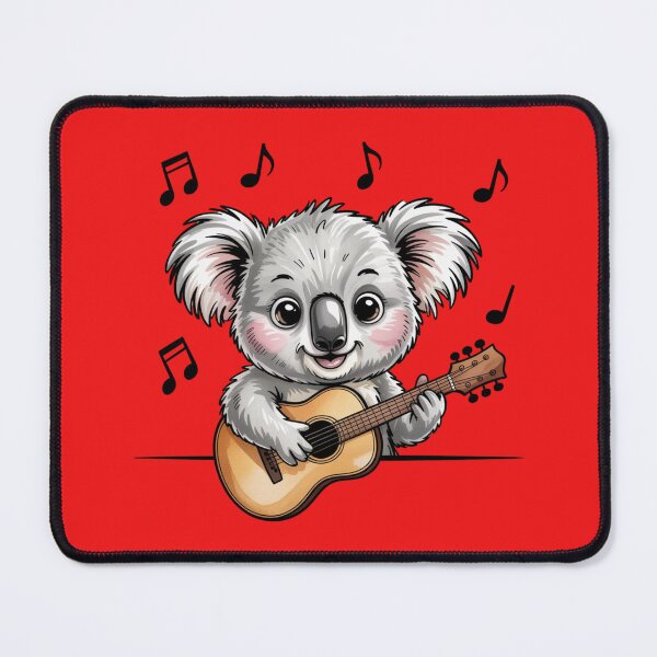 Item preview, Cute baby koala peekaboo over a straight white border, holding a small wooden acoustic guitar designed and sold by 123ks.