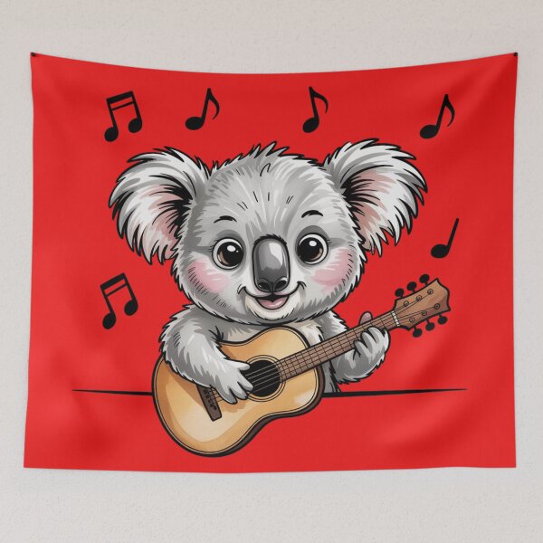 Item preview, Cute baby koala peekaboo over a straight white border, holding a small wooden acoustic guitar designed and sold by 123ks.