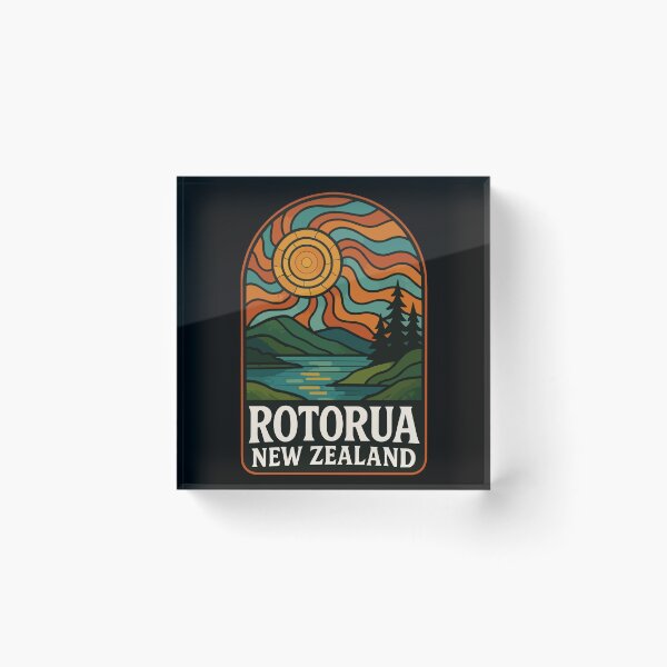 Item preview, Rotorua New Zealand Retro Stained Glass Travel designed and sold by TomFrontierArt.