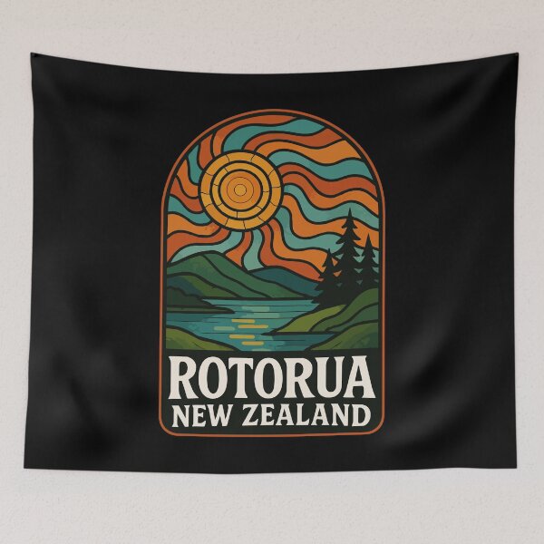 Item preview, Rotorua New Zealand Retro Stained Glass Travel designed and sold by TomFrontierArt.