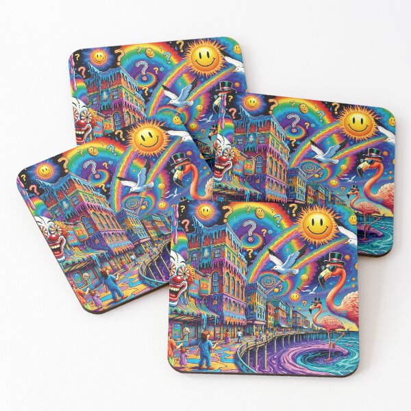 Item preview, Psychedelic Beach Boardwalk - Flamingo Clown Rainbow Chaos Art designed and sold by David Brookes Digital.