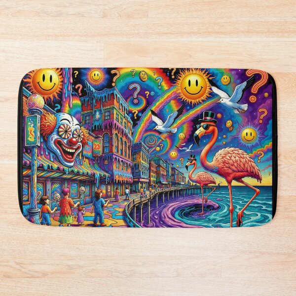Item preview, Psychedelic Beach Boardwalk - Flamingo Clown Rainbow Chaos Art designed and sold by David Brookes Digital.