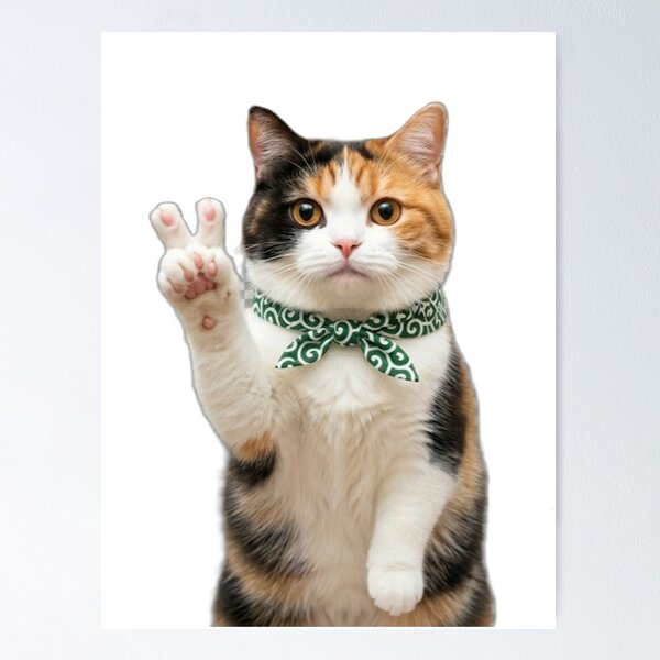 Item preview, Japanese Lucky Cat - Peace Sign Calico designed and sold by SakuraMarket26.
