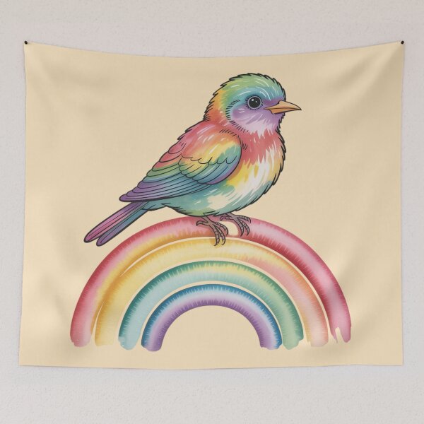 Item preview, Rainbow bird perched on a watercolor rainbow arc designed and sold by 123ks.