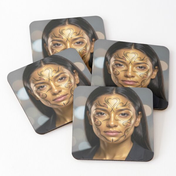 Item preview, Golden painted portrait with ornamental face art and soft bokeh lights designed and sold by FotoworldEdel.