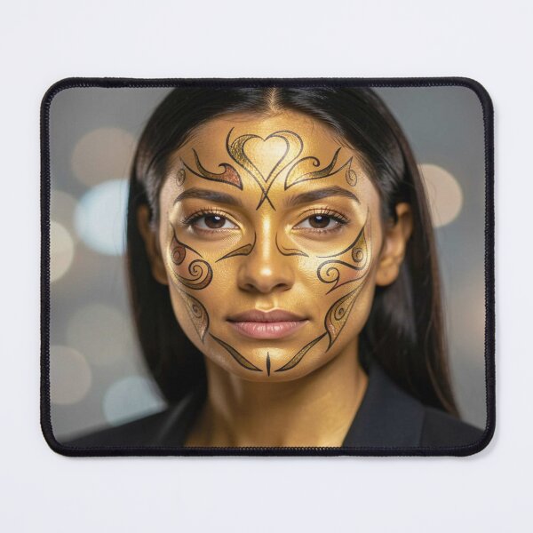 Item preview, Golden painted portrait with ornamental face art and soft bokeh lights designed and sold by FotoworldEdel.