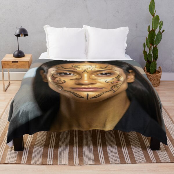 Item preview, Golden painted portrait with ornamental face art and soft bokeh lights designed and sold by FotoworldEdel.