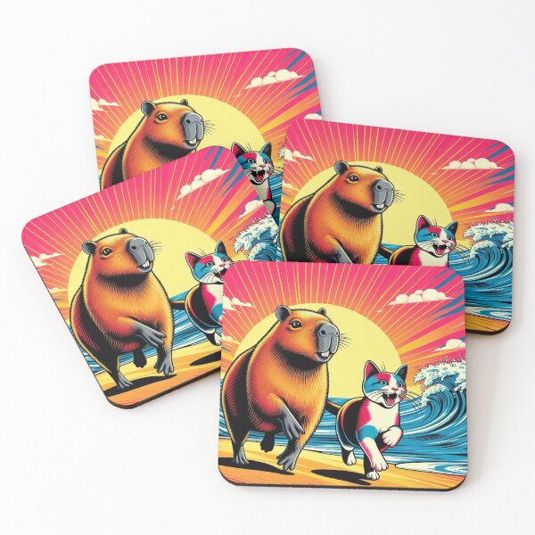 Item preview, Capybara and Cat – Pop Art Beach Run designed and sold by Dogandesighn.