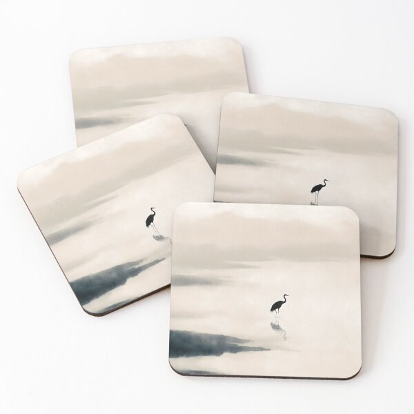 Item preview, Minimalist Japanese Landscape Print | Distant Crane in Mist | Sumi-e Wall Art | Wabi-Sabi Decor designed and sold by yugenprint.