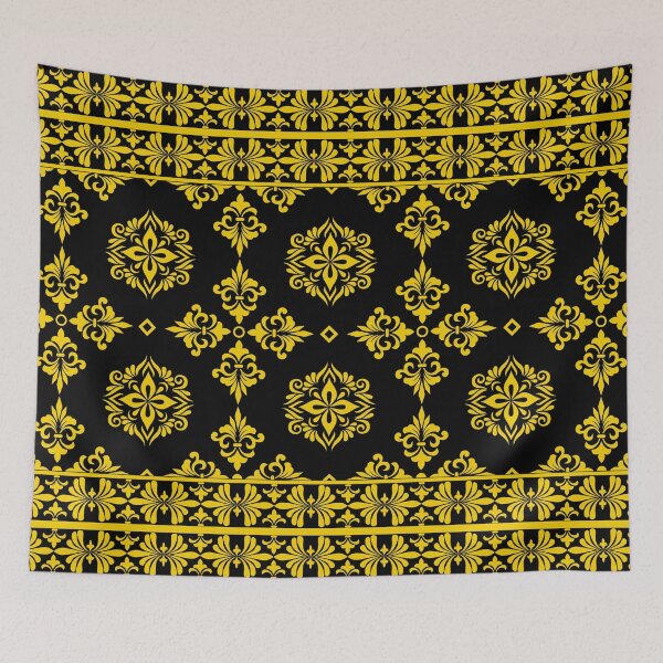 Item preview, Luxury Gold and Black Damask Floral Border Pattern designed and sold by NM-Beyond.