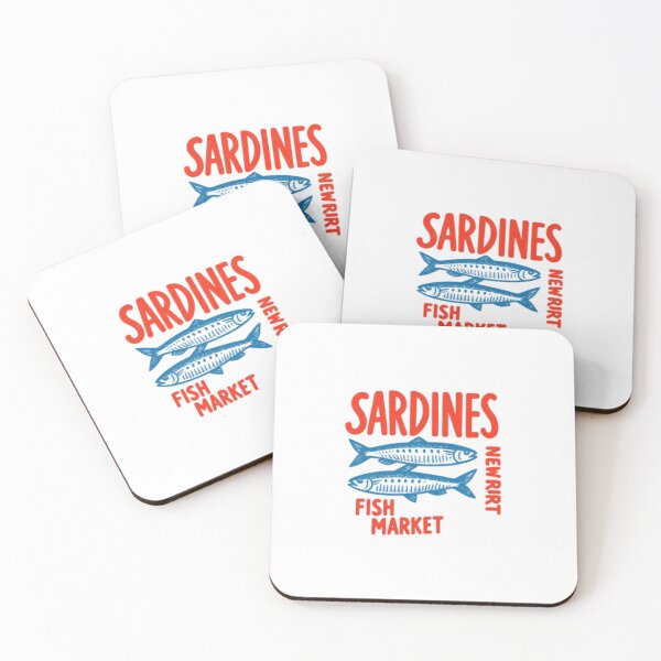 Item preview, Vintage Sardines Fish Market — Retro Coastal Blue and Orange Nautical Graphic designed and sold by Colorful-Garden.